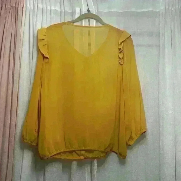 Gold Sheer Blouse Medium with Pearl buttons Item#J - Picture 5 of 6